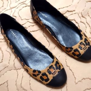 Coach cap toe leopard print leather flats